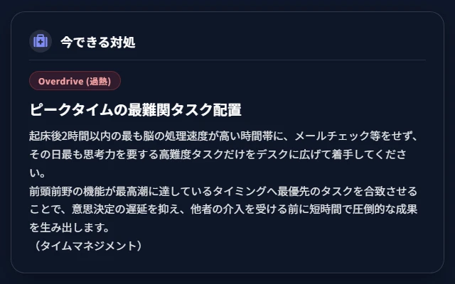 結果画面：今できる対処